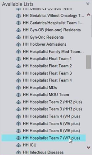 Patient assignments organized by teams.