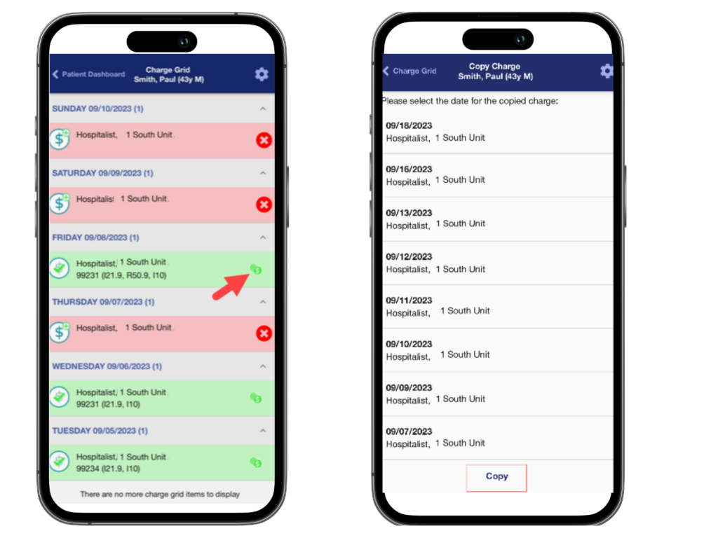 charge copy feature charge capture for physicians 